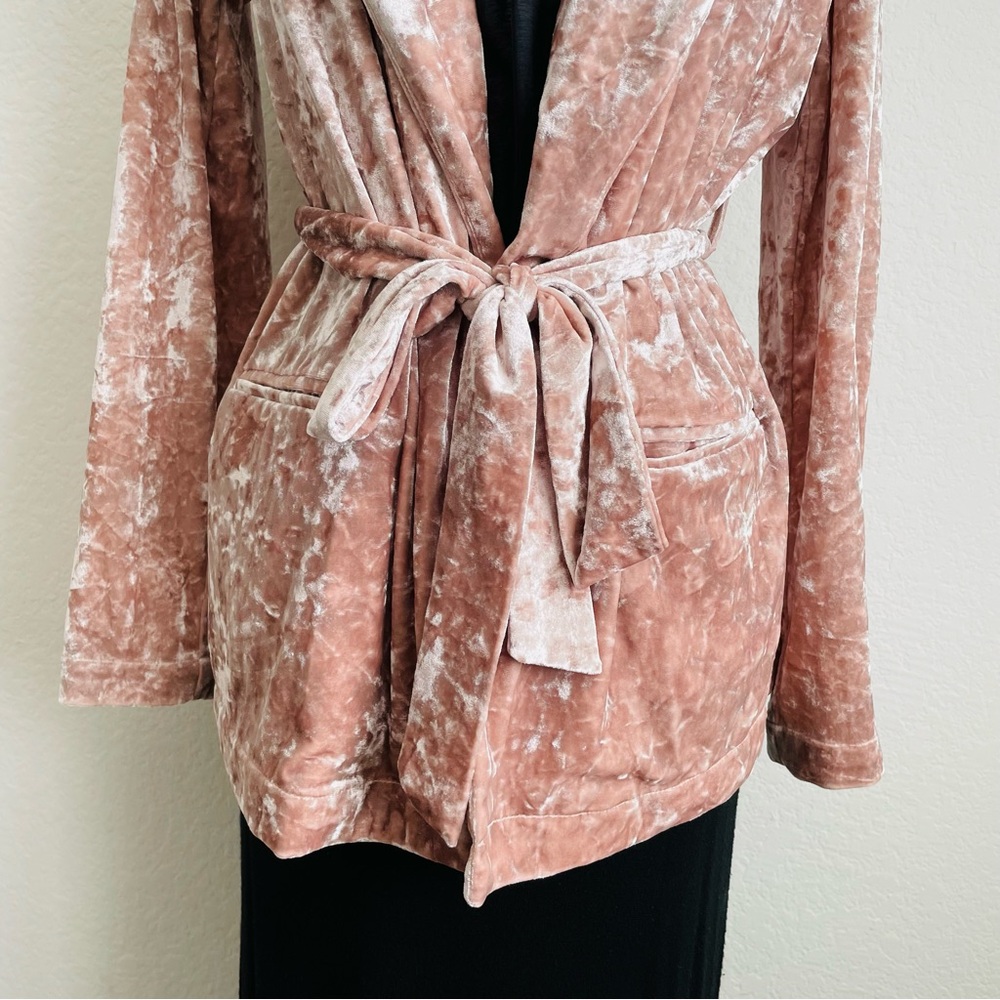 Chelsea 28 Pink Velvet Open-Front Belted Blazer Jacket Coat - Picture 5 of 14